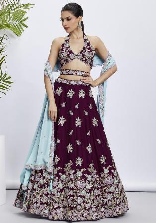 Picture of Alluring Georgette & Satin Maroon Lehenga Choli