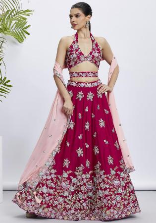 Picture of Sublime Georgette & Satin Dark Red Lehenga Choli