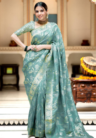 Picture of Fine Silk Cadet Blue Saree