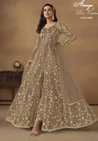 Picture of Exquisite Net Dark Olive Green Anarkali Salwar Kameez