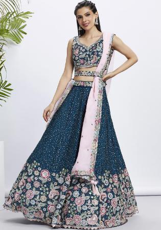 Picture of Pretty Net Navy Blue Lehenga Choli