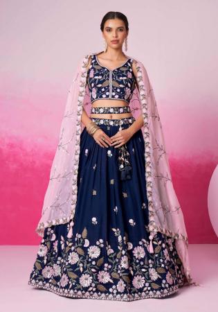 Picture of Georgette & Satin & Silk Midnight Blue Lehenga Choli