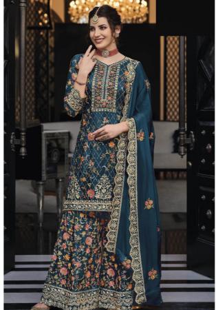 Picture of Superb Silk Teal Straight Cut Salwar Kameez