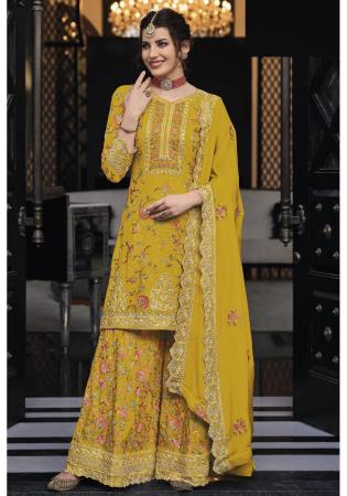 Picture of Silk Dark Golden Rod Straight Cut Salwar Kameez