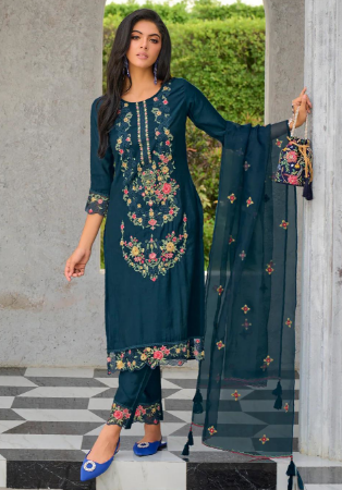 Picture of Silk & Organza Midnight Blue Readymade Salwar Kameez