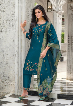 Picture of Silk & Organza Teal Readymade Salwar Kameez