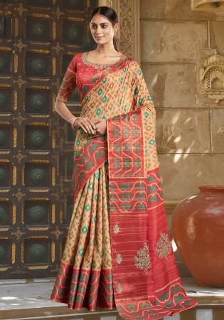 Picture of Well Formed Silk Beige Saree