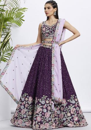 Picture of Charming Georgette Dark Magenta Lehenga Choli