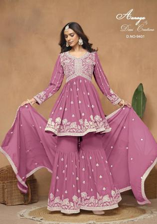 Picture of Georgette Pale Violet Red Straight Cut Salwar Kameez