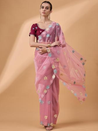 Picture of Fine Net & Silk Pale Violet Red Saree