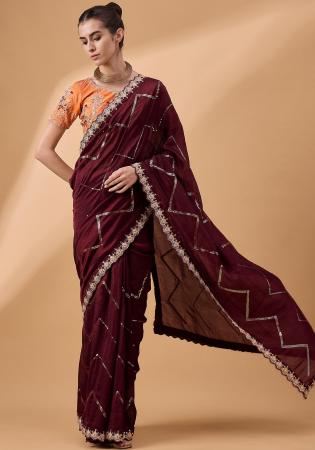 Picture of Grand Net & Silk Saddle Brown Saree