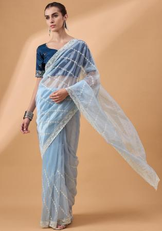 Picture of Gorgeous Net & Silk Cadet Blue Saree