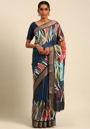 Picture of Amazing Cotton Midnight Blue Saree