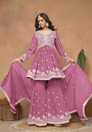 Picture of Georgette Pale Violet Red Straight Cut Salwar Kameez