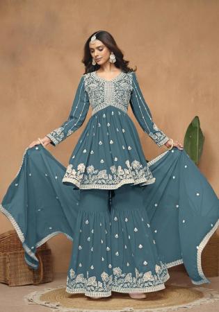 Picture of Georgette Dark Slate Grey Straight Cut Salwar Kameez