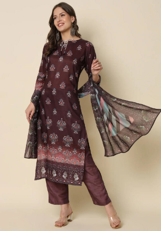 Picture of Rayon & Georgette & Silk Dark Magenta Readymade Salwar Kameez