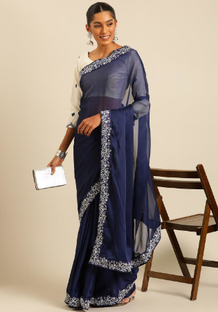 Picture of Stunning Silk Navy Blue Saree