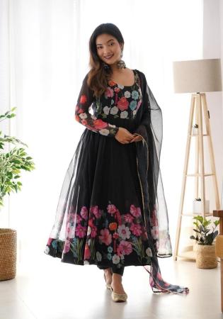 Picture of Silk & Organza Black Readymade Salwar Kameez