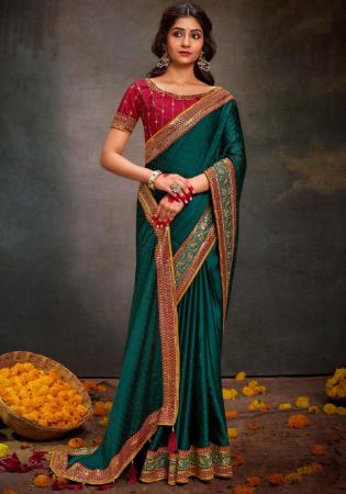 Picture of Magnificent Satin Dark Green Saree