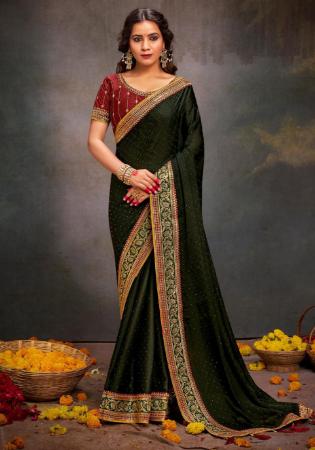 Picture of Graceful Satin Dark Olive Green Saree