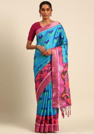 Picture of Gorgeous Cotton Turquoise Saree