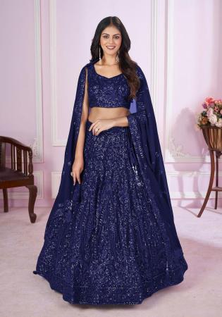 Picture of Georgette & Net Midnight Blue Lehenga Choli