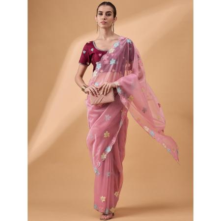 Picture of Chiffon & Net & Organza Pale Violet Red Saree