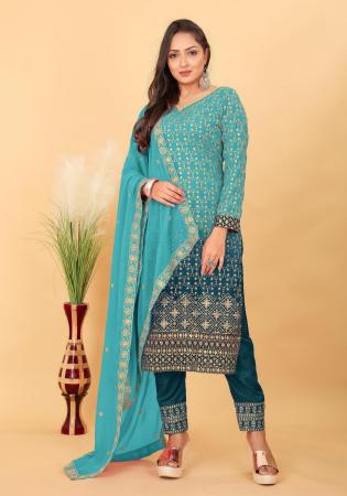 Picture of Georgette Steel Blue Straight Cut Salwar Kameez