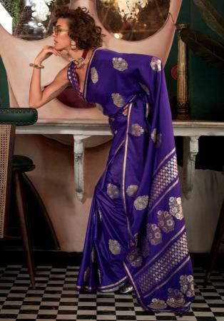 Picture of Pretty Satin Midnight Blue Saree