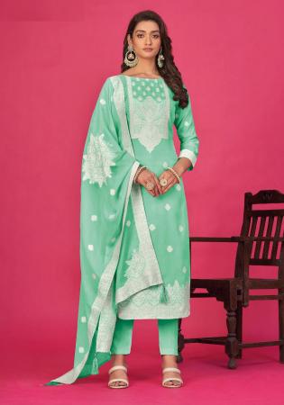 Picture of Satin Dark Sea Green Straight Cut Salwar Kameez