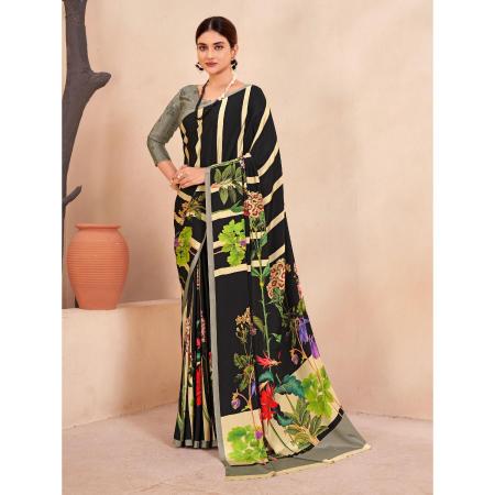 Picture of Pleasing Crepe & Silk Black Saree