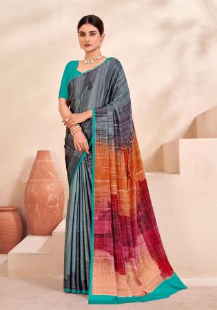 Picture of Comely Crepe & Silk Dark Cyan Saree