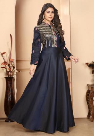 Picture of Radiant Silk Navy Blue Readymade Gown