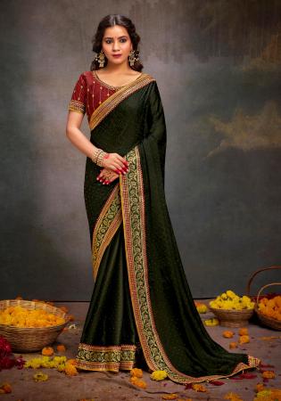 Picture of Magnificent Silk Dark Green Saree