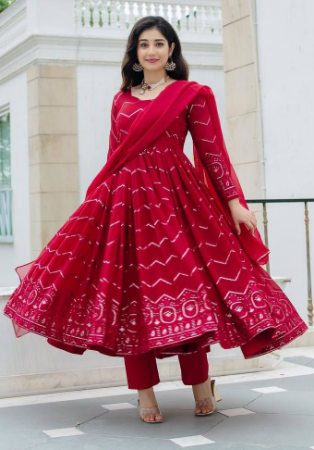 Picture of Bewitching Chiffon Dark Red Readymade Salwar Kameez