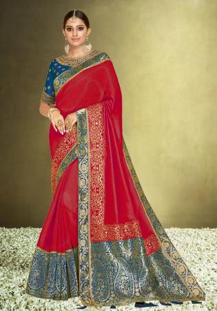 Picture of Excellent Satin & Silk Fire Brick Saree