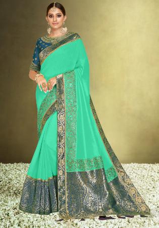 Picture of Classy Satin & Silk Medium Turquoise Saree