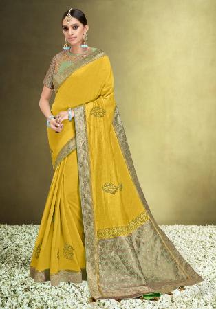 Picture of Nice Satin & Silk Golden Rod Saree