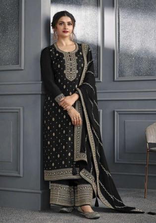 Picture of Graceful Silk Black Straight Cut Salwar Kameez