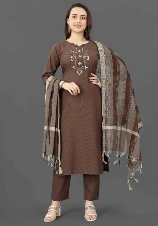 Picture of Cotton Dark Olive Green Readymade Salwar Kameez