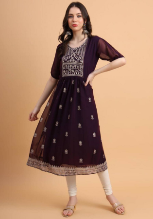 Picture of Wonderful Georgette Dark Magenta Kurtis & Tunic