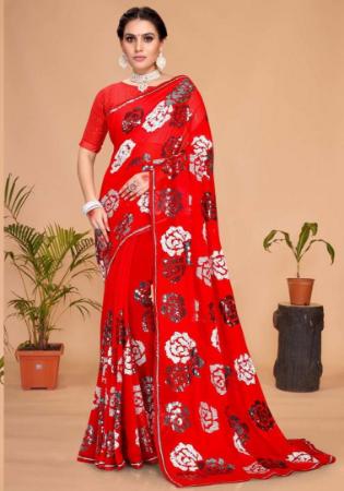 Picture of Sublime Georgette & Net Red Saree