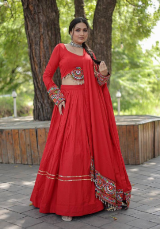 Picture of Gorgeous Rayon Fire Brick Readymade Lehenga Choli