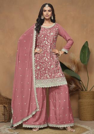 Picture of Chiffon Pale Violet Red Straight Cut Salwar Kameez