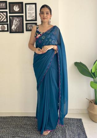 Picture of Superb Georgette Dark Cyan Saree