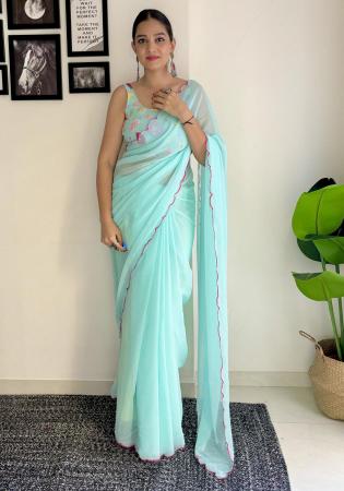 Picture of Wonderful Georgette Sky Blue Saree