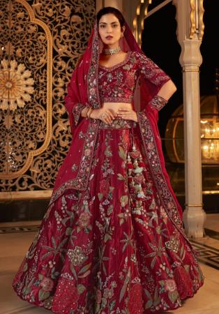 Picture of Lovely Satin Maroon Lehenga Choli