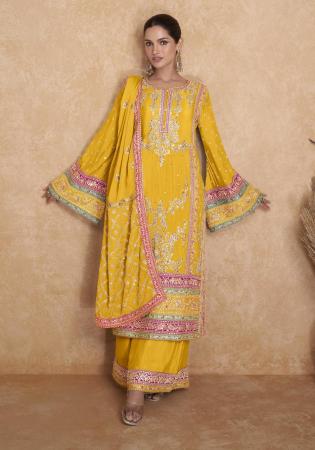 Picture of Bewitching Chiffon Yellow Readymade Salwar Kameez