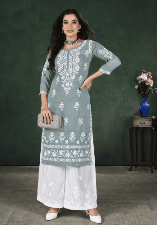 Picture of Pleasing Chiffon Light Slate Grey Kurtis & Tunic