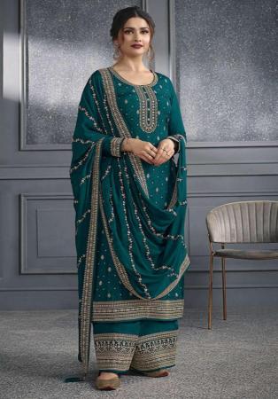 Picture of Marvelous Silk Sea Green Straight Cut Salwar Kameez